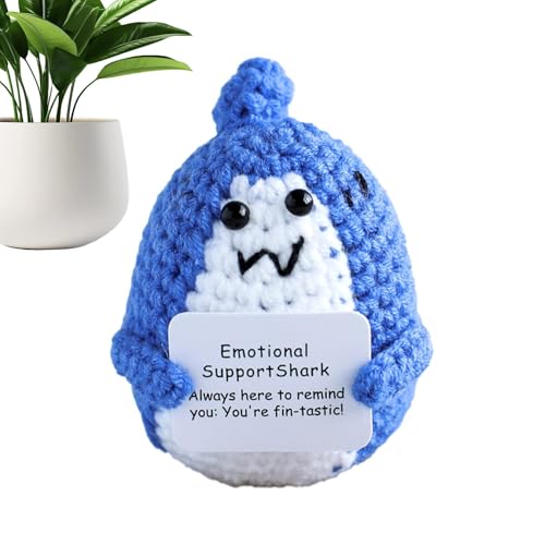 Gestrickter positiver Hai, Häkeltierpuppe, Desktop-Strickhai, Tisch-Sammelfiguren mit inspirierender positiver Karte für Nachttisch, Armaturenbrett Gestrickter positiver Hai, Häkeltierpuppe, Desktop-Strickhai, Tisch-Sammelfiguren mit inspirierender positiver Karte für Nachttisch, Armaturenbrett von yztju