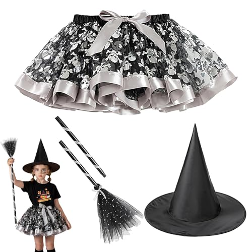 yztju Hexenkostüm Mit Hut Und Besen, Hexenkleid Für Mädchen, Märchenhexe-Halloween-Kostüm, Faschingskostüm Für Kleinkinder Mit Hut Und Besen Für Cosplay, Karneval von yztju