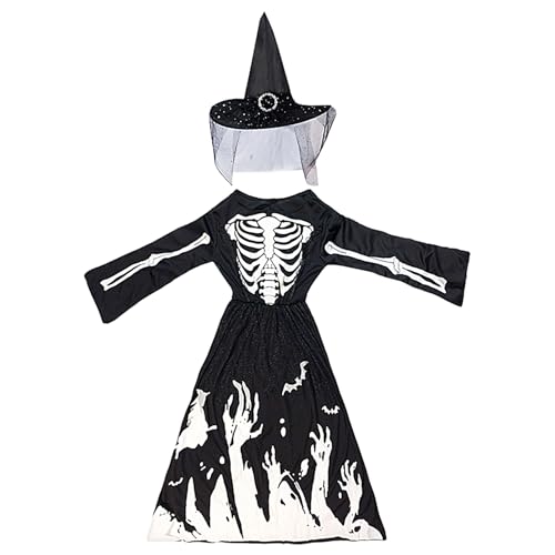 yztju Kinder Witch Kostüm mit Hut - Halloween Dress -up Set für Mädchen, Gothic Skull Style | Nettes gruseliges Outfit für Trick oder Leckerei, Schulfunktionen, Urlaubstanz yztju Kinder Witch Kostüm mit Hut - Halloween Dress -up Set für Mädchen, Gothic Skull Style | Nettes gruseliges Outfit für Trick oder Leckerei, Schulfunktionen, Urlaubstanz von yztju