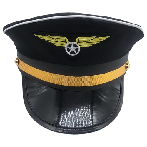 yztju Pilothut - Captain Captain Kostüm Cap, Kleidungsstück Kopfstück | Flugbesatzungspartyhut, Accessoire Mit Luftfahrt, Uniformkappe Für Halloween, Flugzeug Rollenspiel, Airline Cosp von yztju