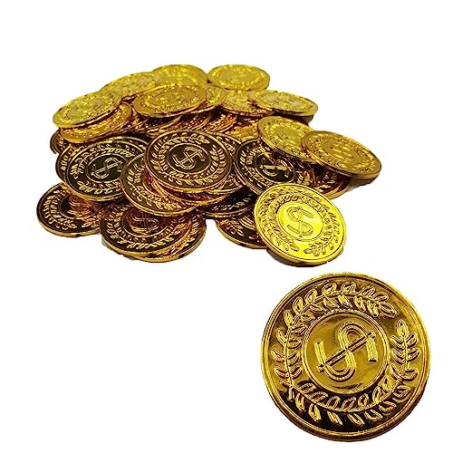 zalati Künstliche Goldmünzen 100pcs Faux Schatzkiste Geld Spielzeug Requisiten für Kinder Piratenjagd Theme Party Spiele von zalati