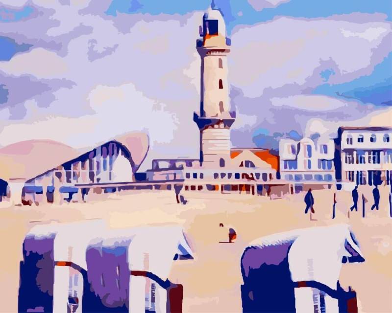 Malen nach Zahlen - Am Strand von Warnemünde - by zamart, mit Rahmen von zamart