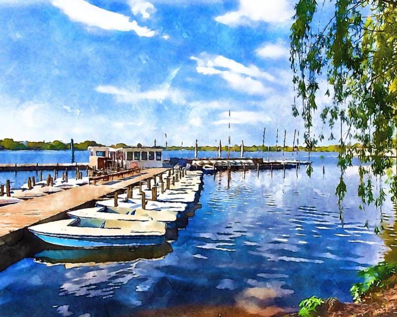 Malen nach Zahlen - Boote an der Alster - by zamart, mit Rahmen von zamart