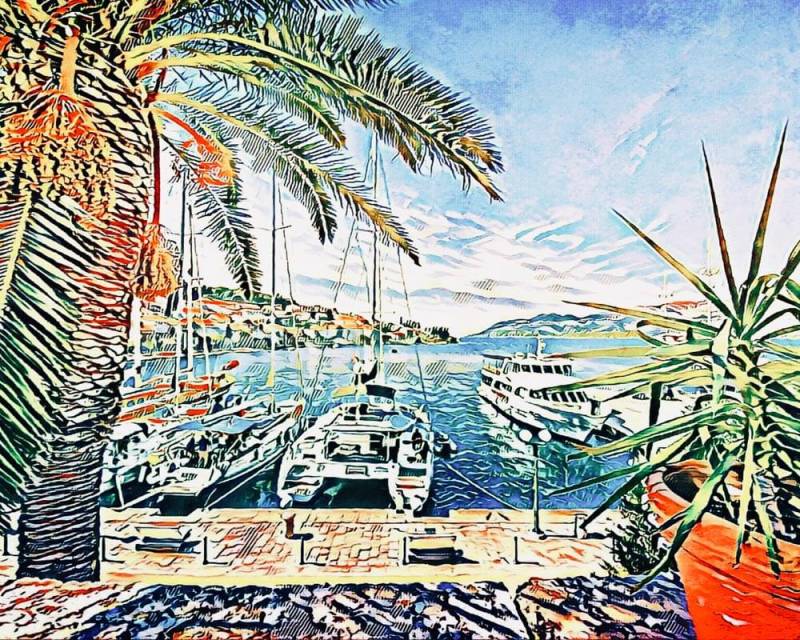 Malen nach Zahlen - Hafen von Korcula - by zamart, ohne Rahmen von zamart