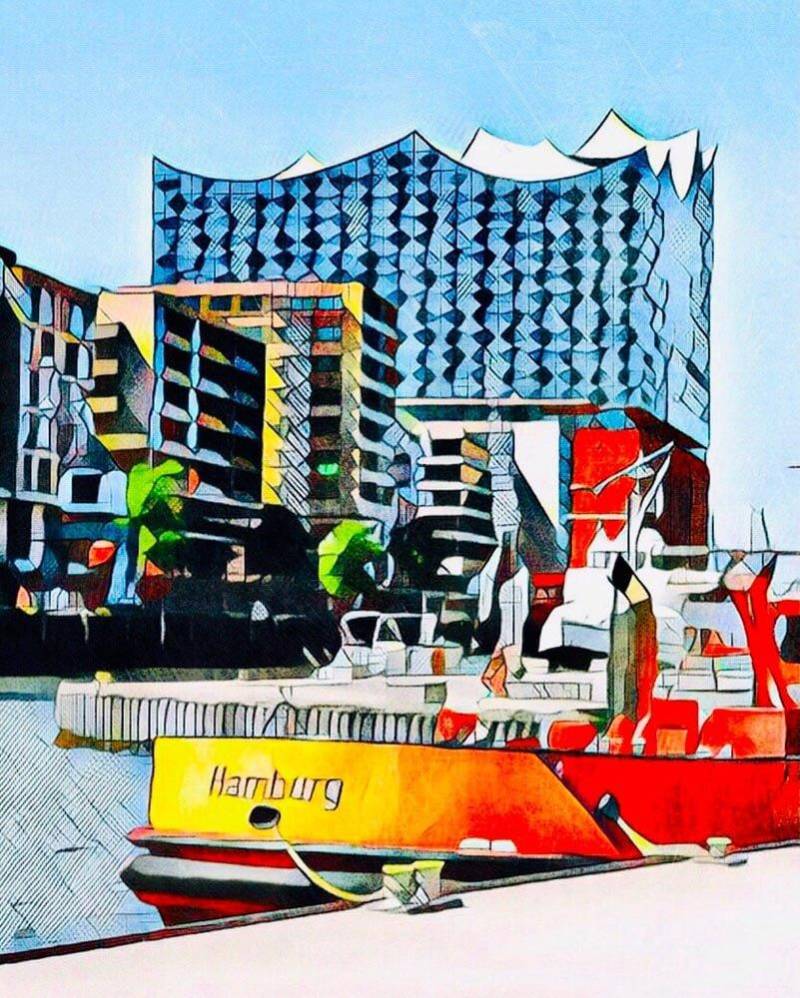 Malen nach Zahlen - Hamburg vor der Elphi - by zamart, mit Rahmen von zamart