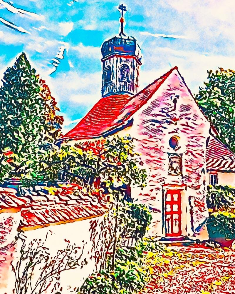 Malen nach Zahlen - Kirche in Süddeutschland - by zamart, mit Rahmen von zamart