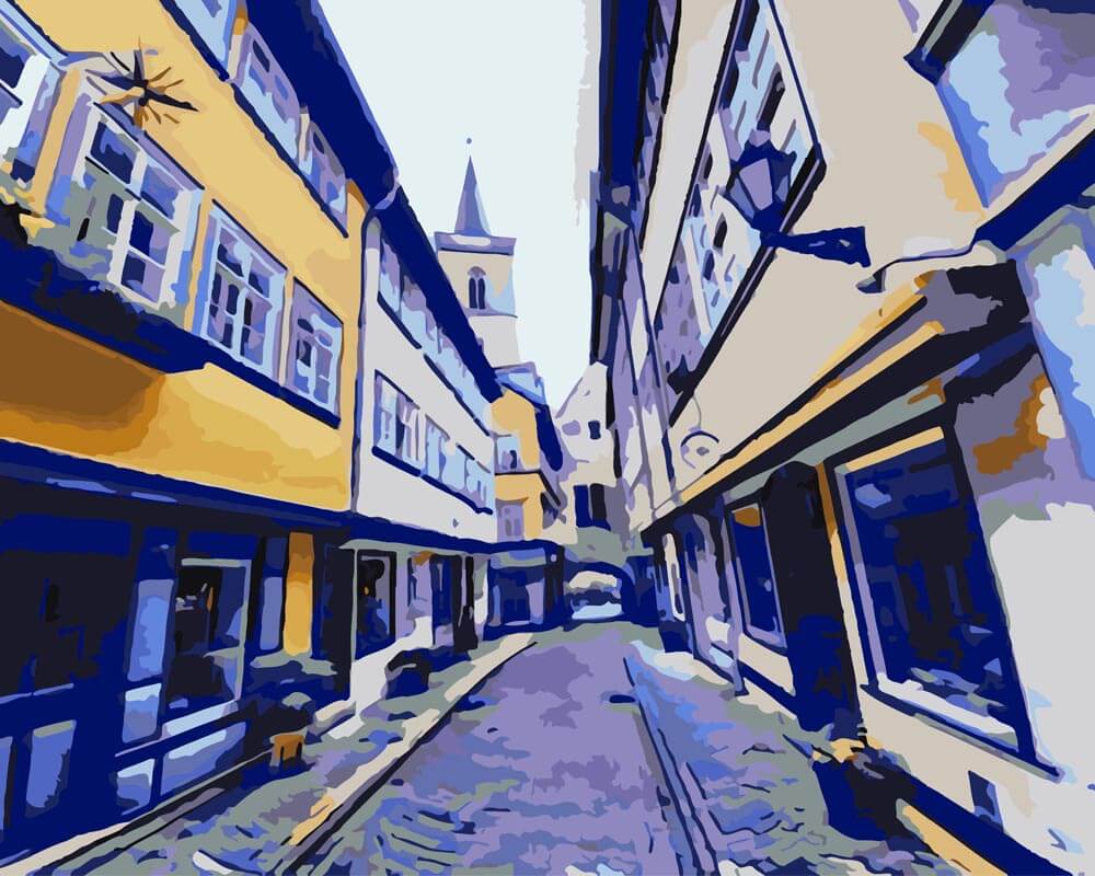 Malen nach Zahlen - Krämerbrücke-Gasse - by zamart, ohne Rahmen von zamart