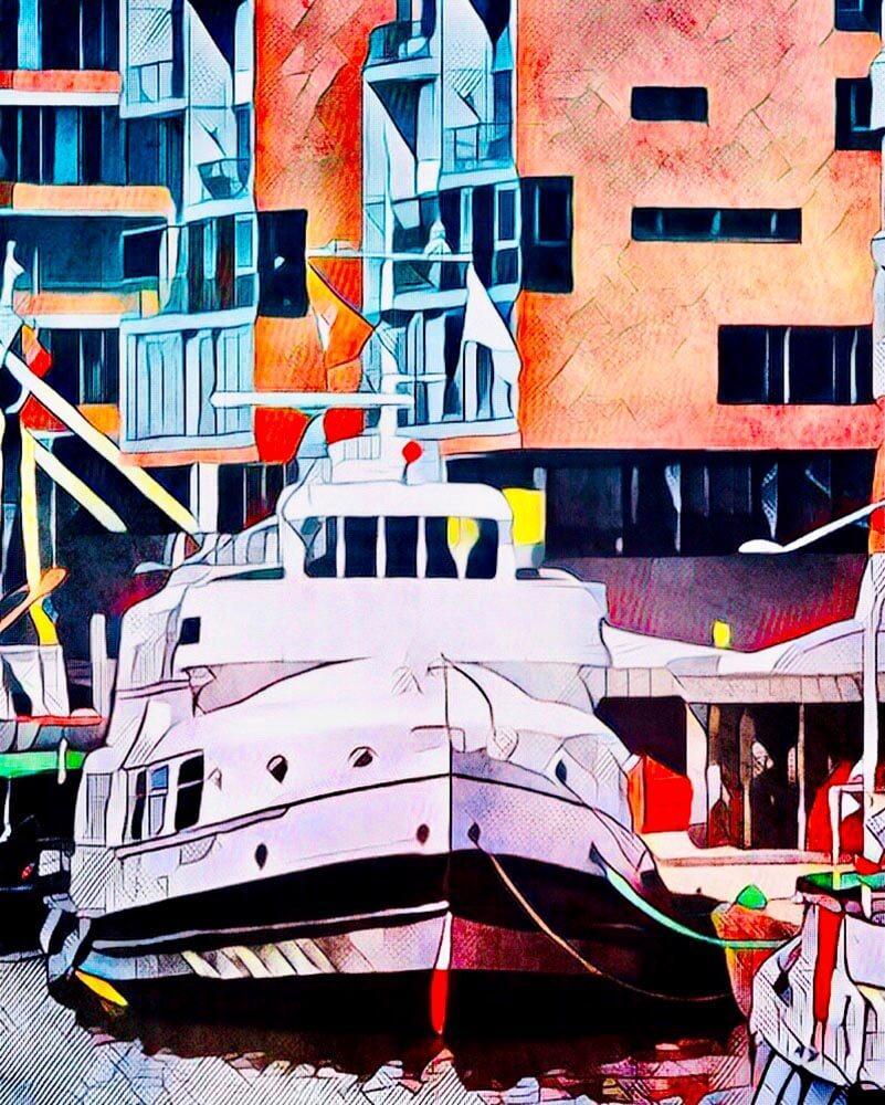 Malen nach Zahlen - Schiff in der Hafencity - by zamart, mit Rahmen von zamart