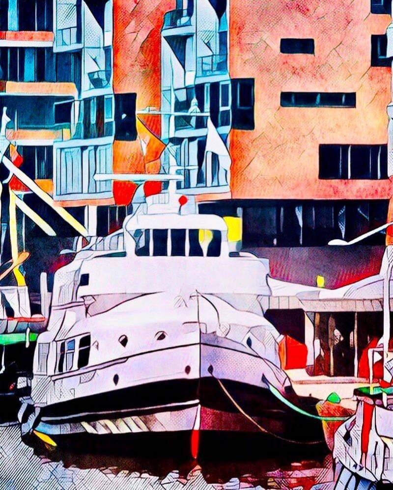 Malen nach Zahlen - Schiff in der Hafencity - by zamart, mit Rahmen von zamart