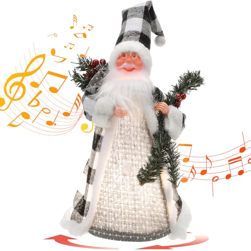 zerotop 16“ Singen Gehen Weihnachtsmann Kuscheltiere mit Induktion Plüsch Weihnachten Dekoration Stofftiere Musik LED Plüschpuppe Spielzeug Home Desktop Deko Kinder (Grau) von zerotop