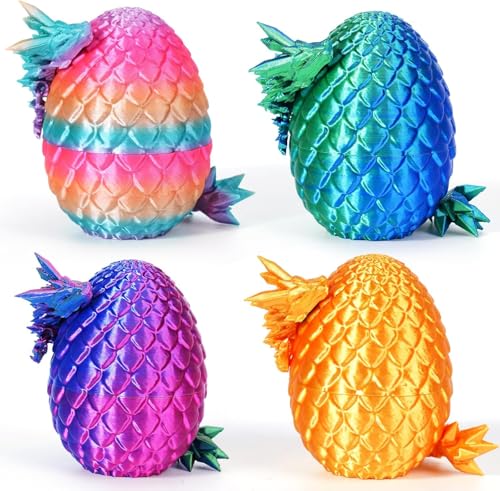 zhancydeal 4er Set Miniatur 3D Drachenfiguren im Drachenei – 12,5 cm bewegliche Drachenspielzeuge für Ostern Kinder – Bunte Designs von zhancydeal