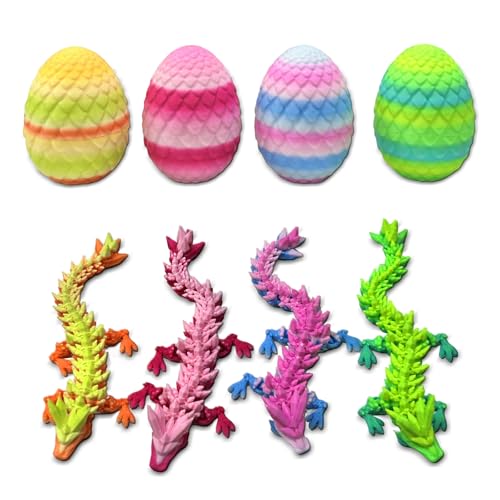 zhancydeal 3D Gedruckter Beweglicher Drachen Spielzeug, Ostern Überraschungs Drachenei Figuren Ostern Geschenke Kinder, Schreibtischspielzeug Drachen Ornament für Autos, Büros, Häuser (F 4stk) von zhancydeal