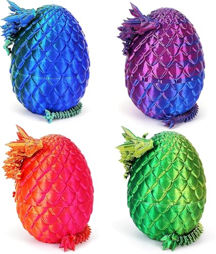 zhancydeal 4er Set Miniatur 3D Drachenfiguren im Drachenei – 12,7 cm bewegliche Gelenke Drachenspielzeuge, Drachenei mit Drache, Kristall Drachen Spielzeug – Bunte Designs, Geschenk für Kinder von zhancydeal
