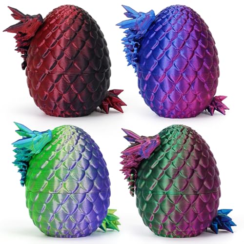 zhancydeal 4er Set Miniatur 3D Drachenfiguren im Drachenei – 12,7 cm bewegliche Drachenspielzeuge, 3D Gedrucktes Drachenei mit Drache, Ewegliche Gelenke Kristall Drachen Spielzeug – Bunte Designs von zhancydeal
