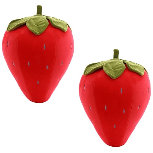 zhidiloveyou Erdbeer-Plüschkissen für Kinder, 22,9 cm, Rot, niedlich, gefülltes Erdbeerspielzeug, Fruchtkissen, 2 Stück von zhidiloveyou