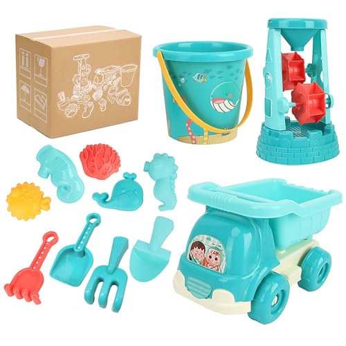 zhongko Strandspielzeug für Kinder, 12 Stück Sandspielzeug Set Enthält Strandspielzeugauto, Sanduhr, Eimer, Formen, Schaufel, Harke, Sandkasten Spielzeug ab 1 Jahr von zhongko