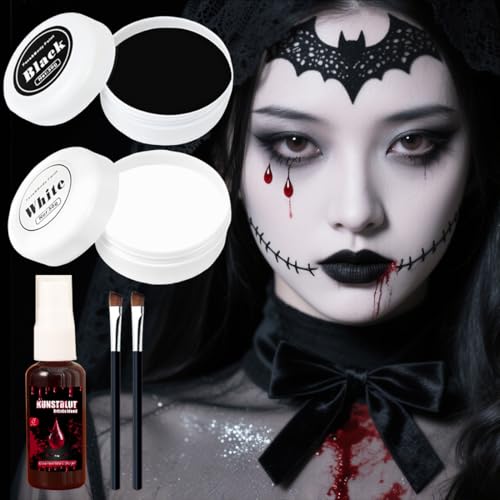 100g Halloween Schminke Schwarz Weiß, Halloween Gesicht Schminke Schwarz Weiß, für Halloween Party Cosplay Kinder Erwachsene 100g Halloween Schminke Schwarz Weiß, Halloween Gesicht Schminke Schwarz Weiß, für Halloween Party Cosplay Kinder Erwachsene von zhwohyu