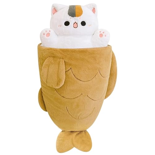 zingking Plüschtier Katze Kuscheltier Kätzchen Fisch 2 in 1 Stofftier Kawaii Katze Plüsch Kissen Spielzeug Wurfkissen Geschenk für Kinder Mädchen 3+ Jahre (60 cm) von zingking