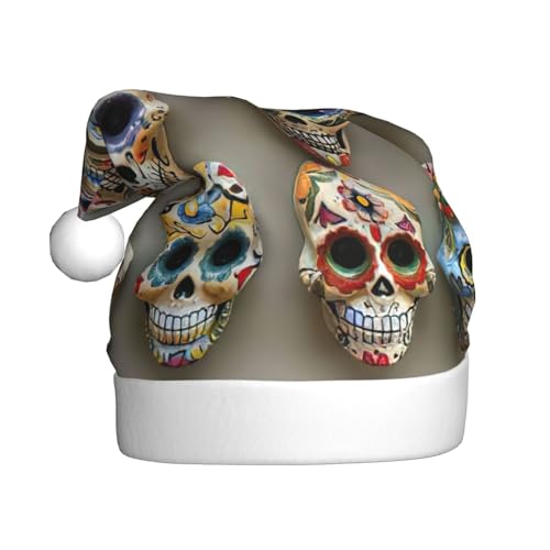 Weihnachtsmannhut mit Zuckerschädel-Druck, lustiger Weihnachtshut für Erwachsene, Weihnachtsfeier Weihnachtsmannhut mit Zuckerschädel-Druck, lustiger Weihnachtshut für Erwachsene, Weihnachtsfeier von zkyfll