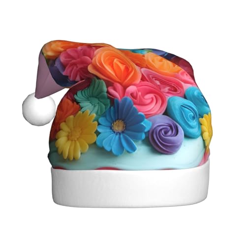 zkyfll Bunter Weihnachtsmannhut mit Regenbogen-Blumenmuster für Erwachsene, Weihnachtsfeier zkyfll Bunter Weihnachtsmannhut mit Regenbogen-Blumenmuster für Erwachsene, Weihnachtsfeier von zkyfll
