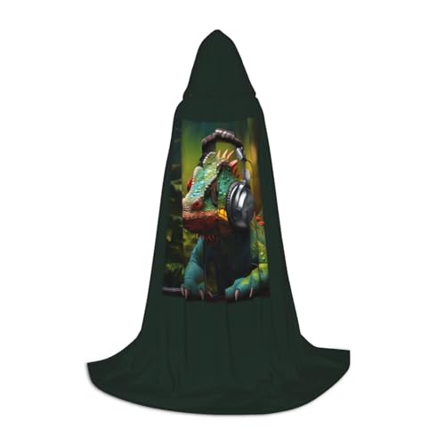 zkyfll Chamäleon-Umhang mit Kapuze, Motiv: Musik hören, klein, Halloween-Kostüm, Halloween, Cosplay, Hexe, Robe, Umhang von zkyfll