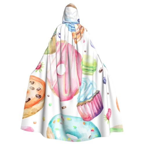zkyfll Cupcakes Donuts Muffins Zuckerdruck Damen Herren Erwachsene Länge Kapuzenumhang Umhang mit Kapuze Halloween Cosplay Kostüme von zkyfll