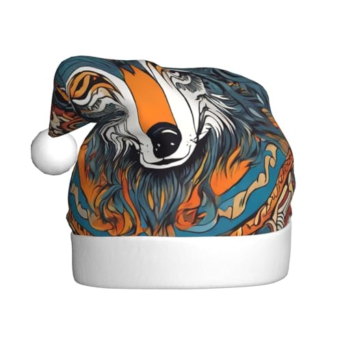 zkyfll Draw02 Weihnachtsmann-Hut mit buntem Wolf-Druck, für Erwachsene, Weihnachtsfeier zkyfll Draw02 Weihnachtsmann-Hut mit buntem Wolf-Druck, für Erwachsene, Weihnachtsfeier von zkyfll