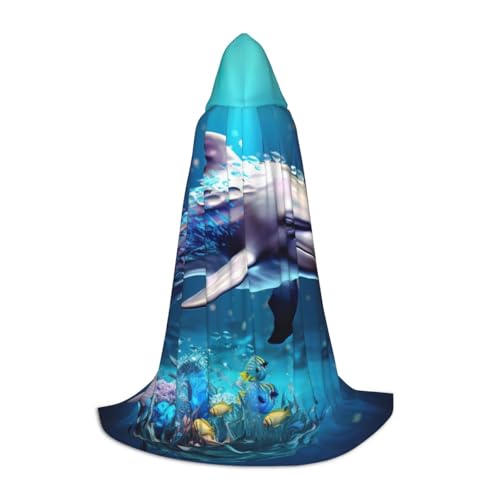 zkyfll Einzigartiger 3D-Tier-Delfin-Druck, kleine Größe, Kapuzenumhang, Halloween-Kostüm, Halloween, Cosplay, Hexe, Robe, Umhang von zkyfll