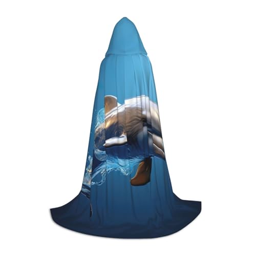 zkyfll Einzigartiger 3D-Tier-Delfin-Druck, kleine Größe, Kapuzenumhang, Halloween-Kostüm, Halloween, Cosplay, Hexe, Robe, Umhang von zkyfll