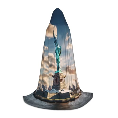 zkyfll Freiheitsstatue im NYC-Druck, kleiner Kapuzenumhang, Halloween-Kostüm, Halloween, Cosplay, Hexe, Robe, Umhang von zkyfll