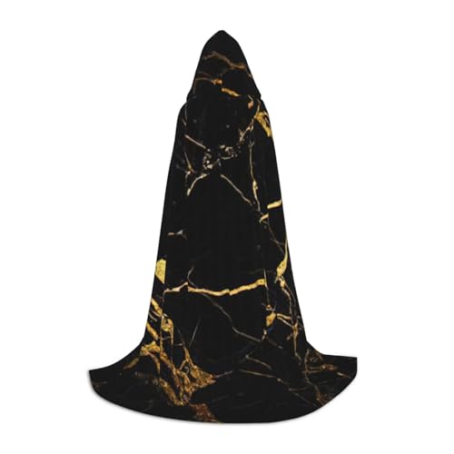 zkyfll Goldfarbener schwarzer Tapetendruck, kleiner Kapuzenumhang, Halloween-Kostüm, Halloween, Cosplay, Hexe, Robe, Umhang von zkyfll