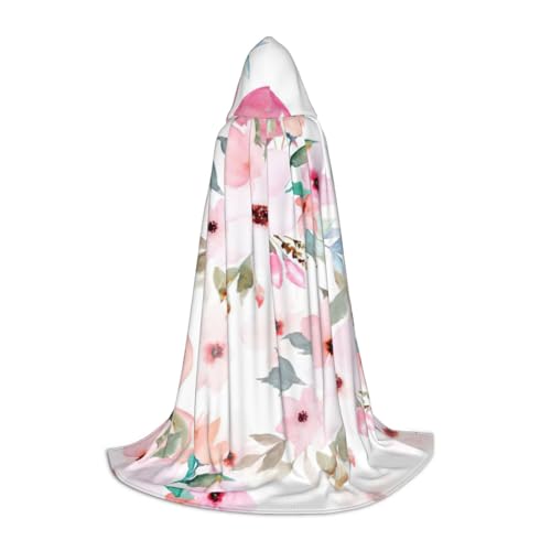 zkyfll Kapuzenumhang mit Blumenmuster und Flamingo-Druck, klein, Halloween-Kostüm, Halloween, Cosplay, Hexe, Robe Cape von zkyfll