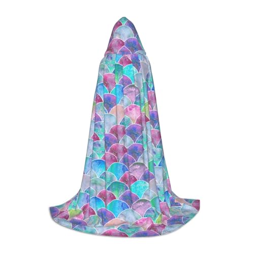 zkyfll Kapuzenumhang mit Fischschuppen-Motiv, klein, Halloween-Kostüm, Halloween, Cosplay, Hexe, Umhang von zkyfll