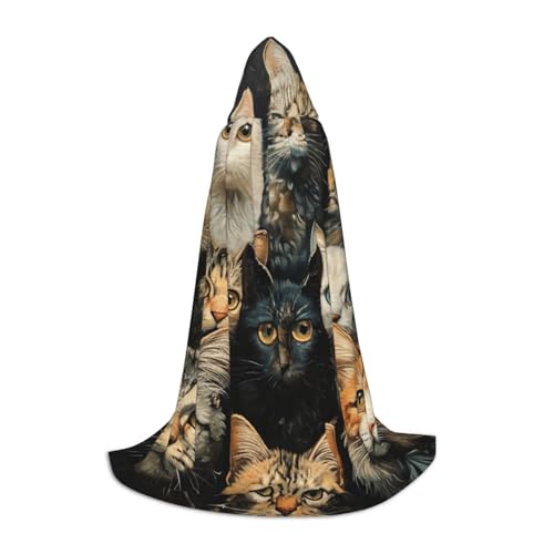 zkyfll Kapuzenumhang mit Katzenmotiv, klein, Halloween-Kostüm, Halloween, Cosplay, Hexe, Robe Cape von zkyfll