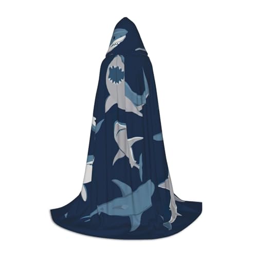 zkyfll Kapuzenumhang mit Ozeanhai-Druck, klein, Halloween-Kostüm, Halloween, Cosplay, Hexe, Robe Cape von zkyfll