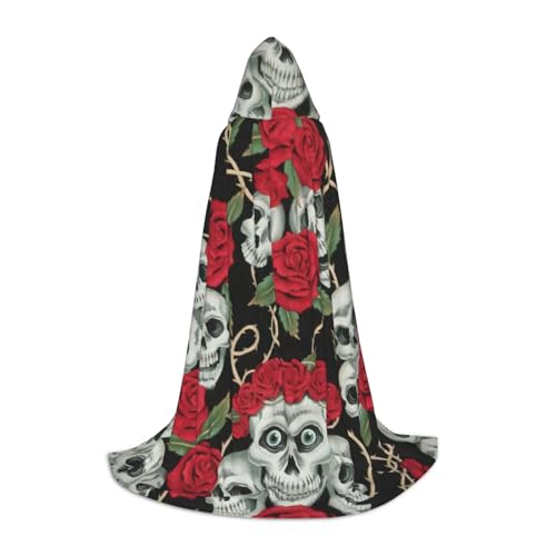 zkyfll Kapuzenumhang mit Totenkopf und roter Rose, kleiner Umhang, Halloween-Kostüm, Halloween, Cosplay, Hexe, Umhang von zkyfll
