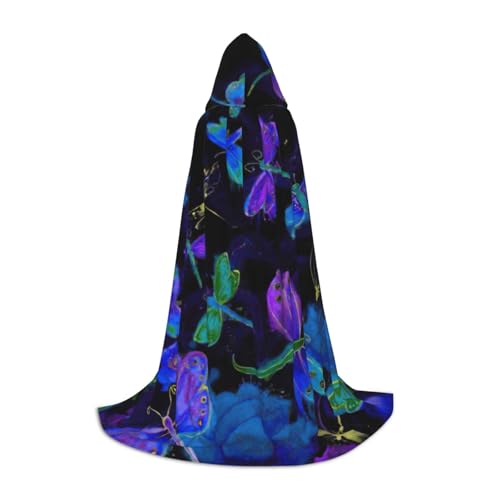 zkyfll Kapuzenumhang mit blauem Libellen-Druck, klein, Halloween-Kostüm, Halloween, Cosplay, Hexe, Umhang von zkyfll
