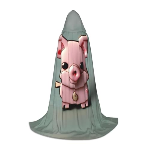 zkyfll Kapuzenumhang mit rosa Schweine-Aufdruck, Halloween-Kostüm, Halloween, Cosplay, Hexe, Robe, Umhang von zkyfll