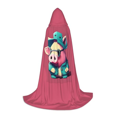zkyfll Kapuzenumhang mit süßem Schweine-Aufdruck, Halloween-Kostüm, Halloween, Cosplay, Hexe, Robe, Umhang von zkyfll