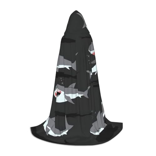 zkyfll Kleiner Kapuzenumhang mit Hai-Aufdruck, Halloween-Kostüm, Halloween, Cosplay, Hexe, Robe, Umhang von zkyfll