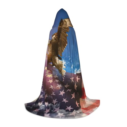 zkyfll Kunstdruck mit amerikanischer USA-Flagge, Adler, kleiner Kapuzenumhang, Halloween-Kostüm, Halloween, Cosplay, Hexe, Umhang von zkyfll