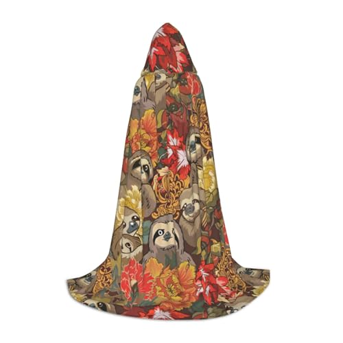 zkyfll Lustiger Faultier-Druck, kleiner Kapuzenumhang, Halloween-Kostüm, Halloween, Cosplay, Hexe, Robe, Umhang von zkyfll