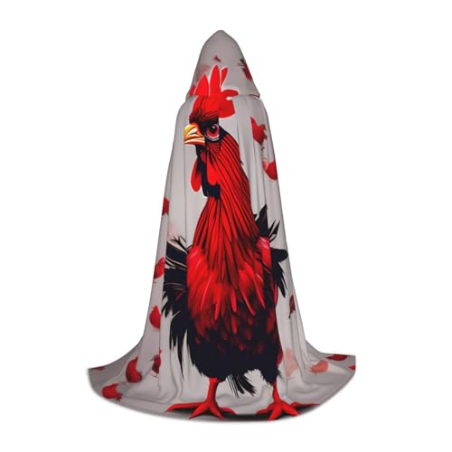 zkyfll Roter Hühner-Druck, kleiner Kapuzenumhang, Halloween-Kostüm, Halloween, Cosplay, Hexe, Robe, Umhang von zkyfll