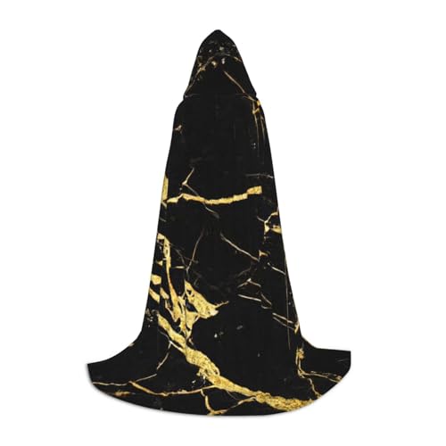 zkyfll Schwarz-goldener Marmor-Druck, kleine Größe, Kapuzenumhang, Halloween-Kostüm, Halloween, Cosplay, Hexe, Robe, Umhang von zkyfll