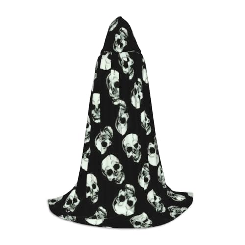 zkyfll Schwarzer Totenkopf-Druck, kleiner Kapuzenumhang, Halloween-Kostüm, Halloween, Cosplay, Hexe, Robe, Umhang von zkyfll