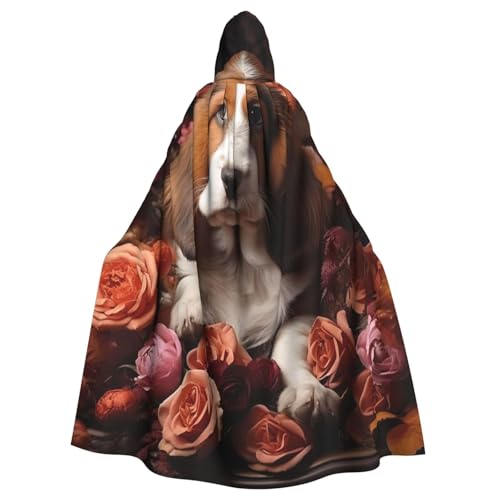 zkyfll Süßer Basset Hound Blumendruck, für Damen und Herren, Erwachsenenlänge, Kapuzenumhang mit Kapuze, Halloween-Cosplay-Kostüme zkyfll Süßer Basset Hound Blumendruck, für Damen und Herren, Erwachsenenlänge, Kapuzenumhang mit Kapuze, Halloween-Cosplay-Kostüme von zkyfll