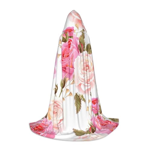 zkyfll Umhang mit Kapuze, Blumenmuster, Rose, kleiner Druck, Halloween-Kostüm, Halloween, Cosplay, Hexe, Robe Cape von zkyfll