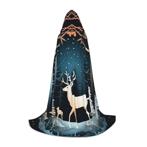 zkyfll Umhang mit Kapuze, Motiv: Weihnachtsbaum, Hirsch, klein, Halloween-Kostüm, Halloween, Cosplay, Hexe, Robe Cape von zkyfll