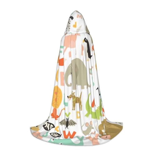 zkyfll Umhang mit Kapuze, Motiv: Zoo, Alphabet, Tierdruck, klein, Halloween-Kostüm, Halloween, Cosplay, Hexe, Robe Cape von zkyfll