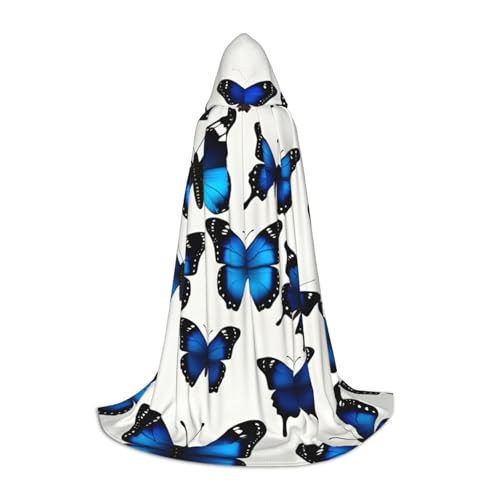 zkyfll Umhang mit Kapuze, Motiv: viele blaue Schmetterlinge, klein, Halloween-Kostüm, Halloween, Cosplay, Hexe, Robe Cape von zkyfll